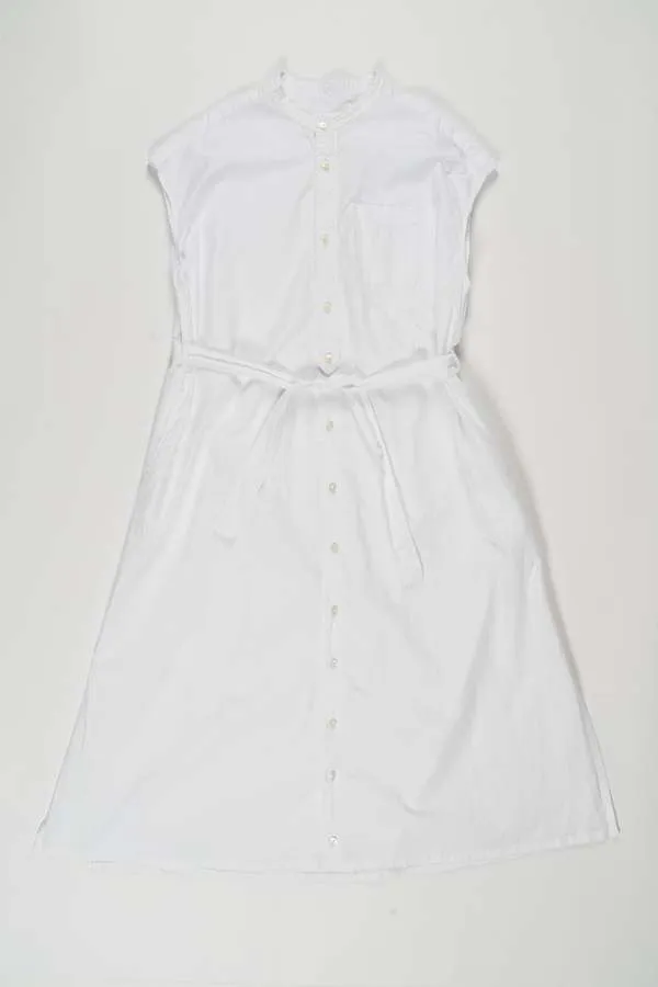 100's 2Ply Broadcloth Banded Collar Dress - White