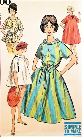 1960s STYLISH Tent or Pop On Dress or Top Pattern SIMPLICITY 4000 Simple To Make Day or Patio Dress or Beach Cover Up Bust 34 Vi