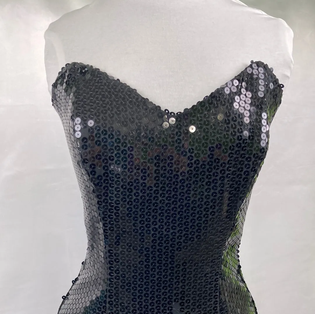 1980's Nadine Strapless Sequin Black Mermaid Prom Dress Vintage Women's Small