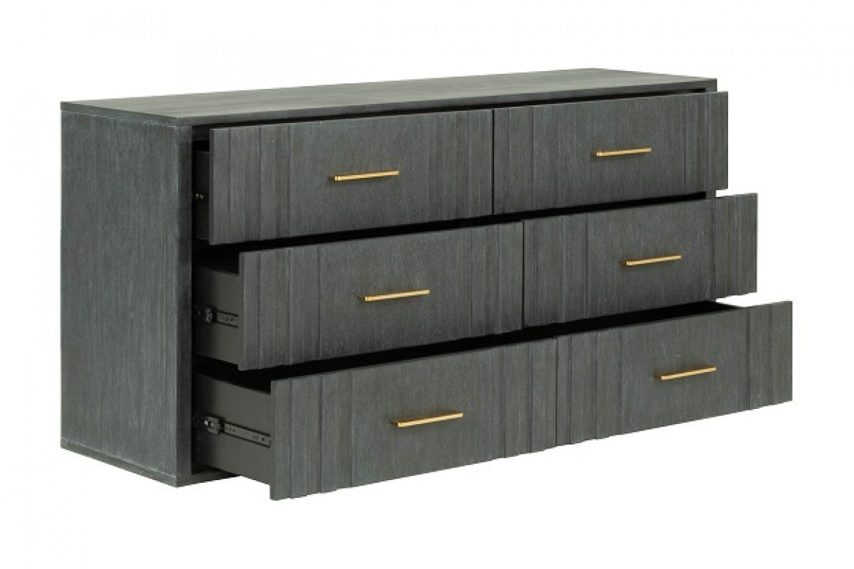 63 Dark Grey Solid And Manufactured Wood Six Drawer Dresser