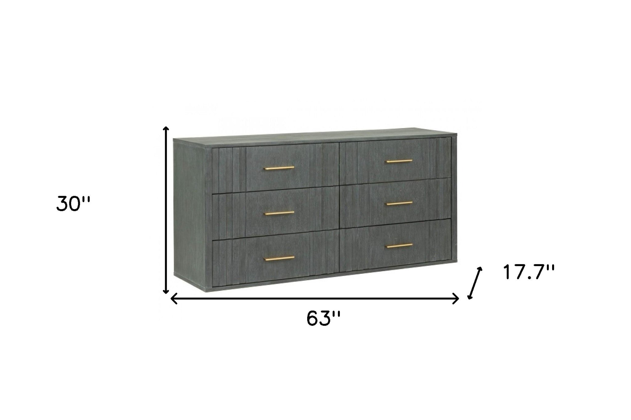 63 Dark Grey Solid And Manufactured Wood Six Drawer Dresser