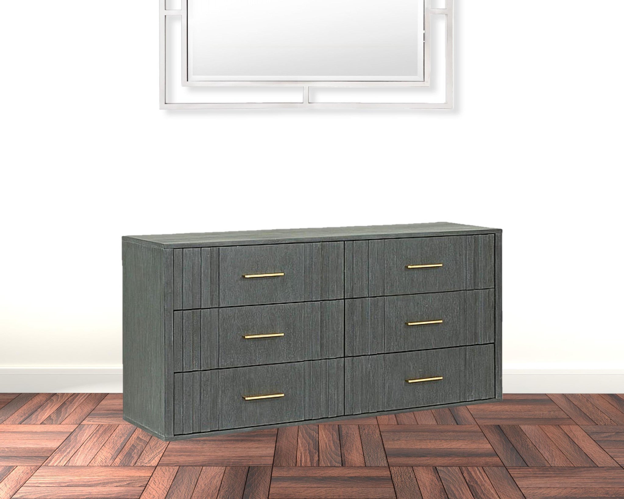 63 Dark Grey Solid And Manufactured Wood Six Drawer Dresser