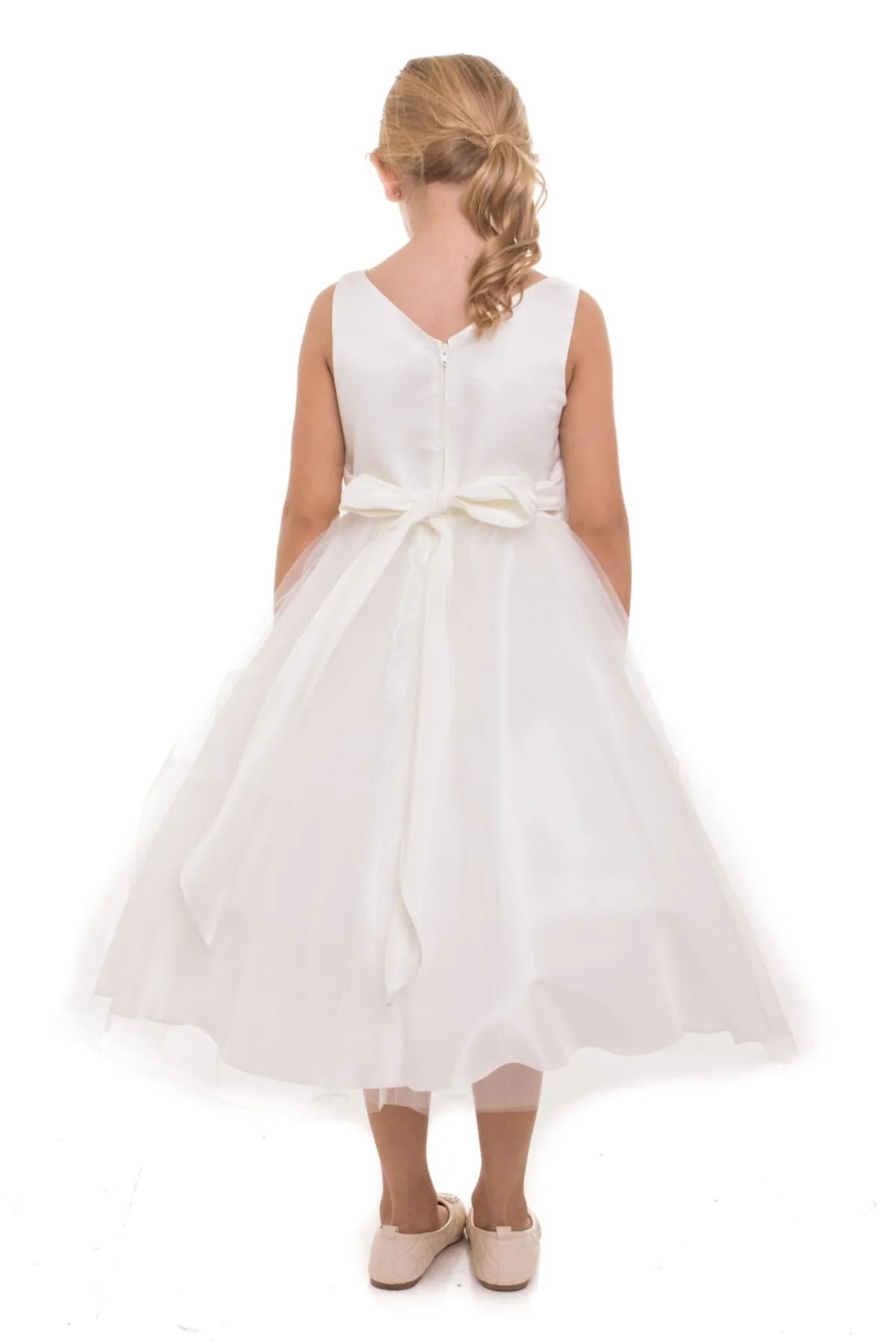 Abigail Satin Two-Tone Girls Dress with Swirl Rhinestone Belt and Plus Size