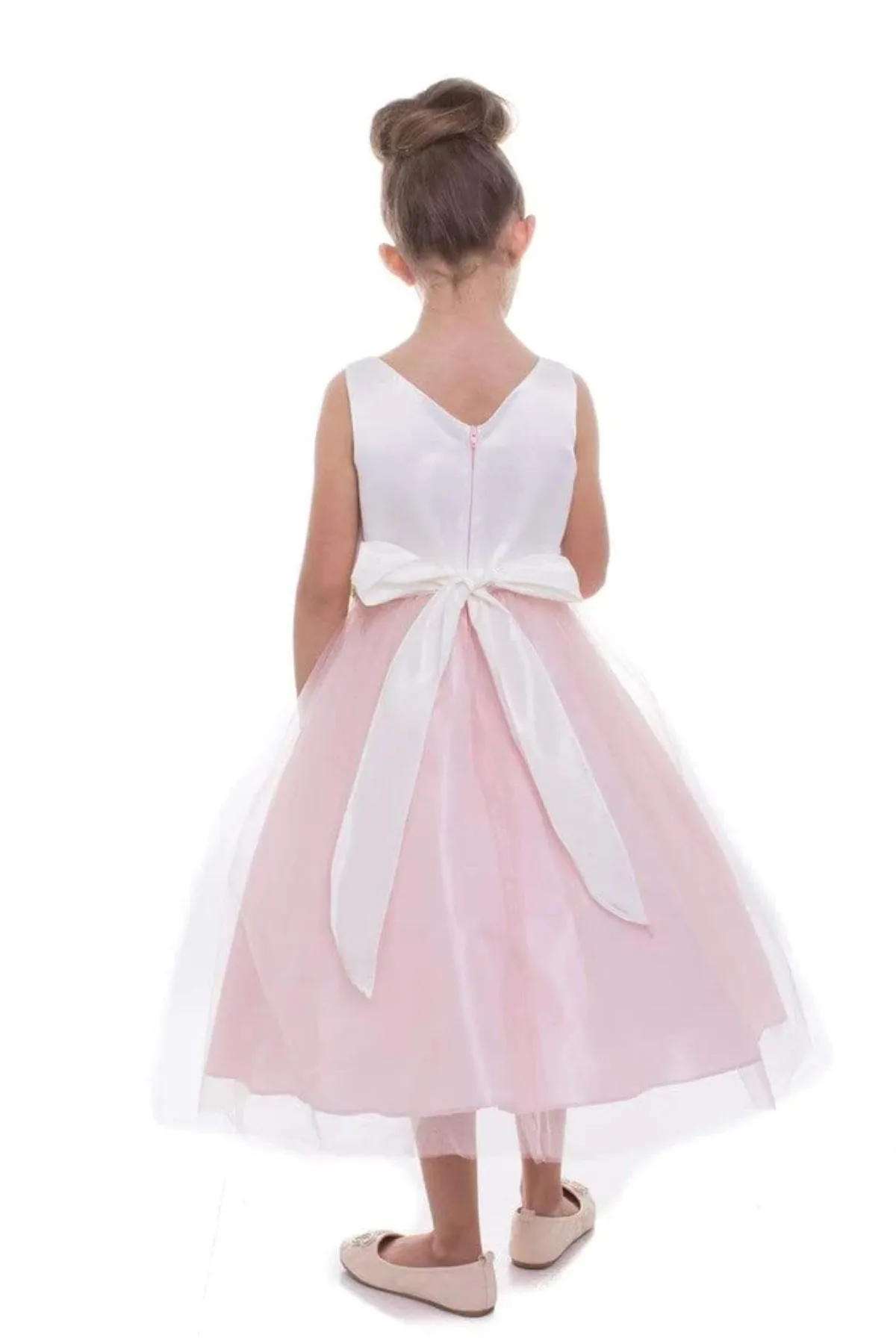 Abigail Satin Two-Tone Girls Dress with Swirl Rhinestone Belt and Plus Size