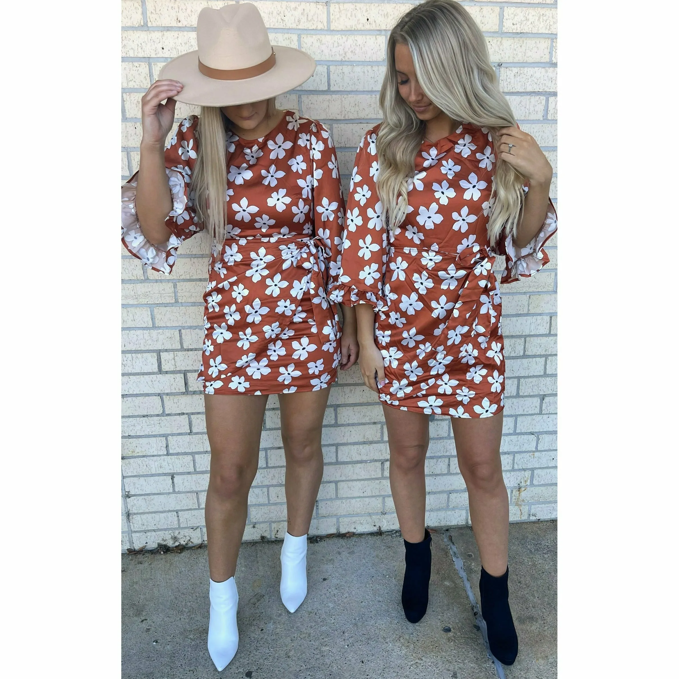 Alana 70's Floral Rust Dress