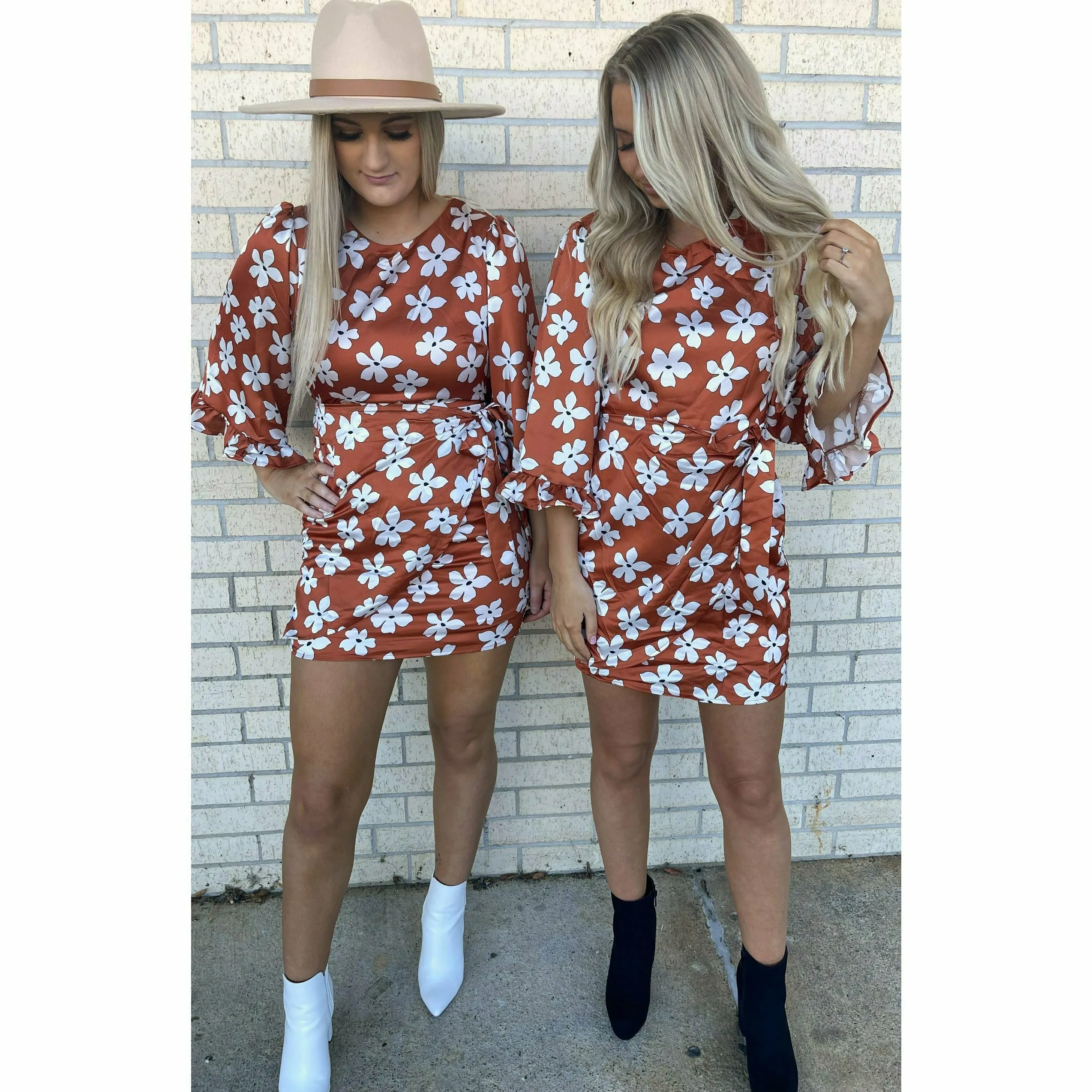 Alana 70's Floral Rust Dress