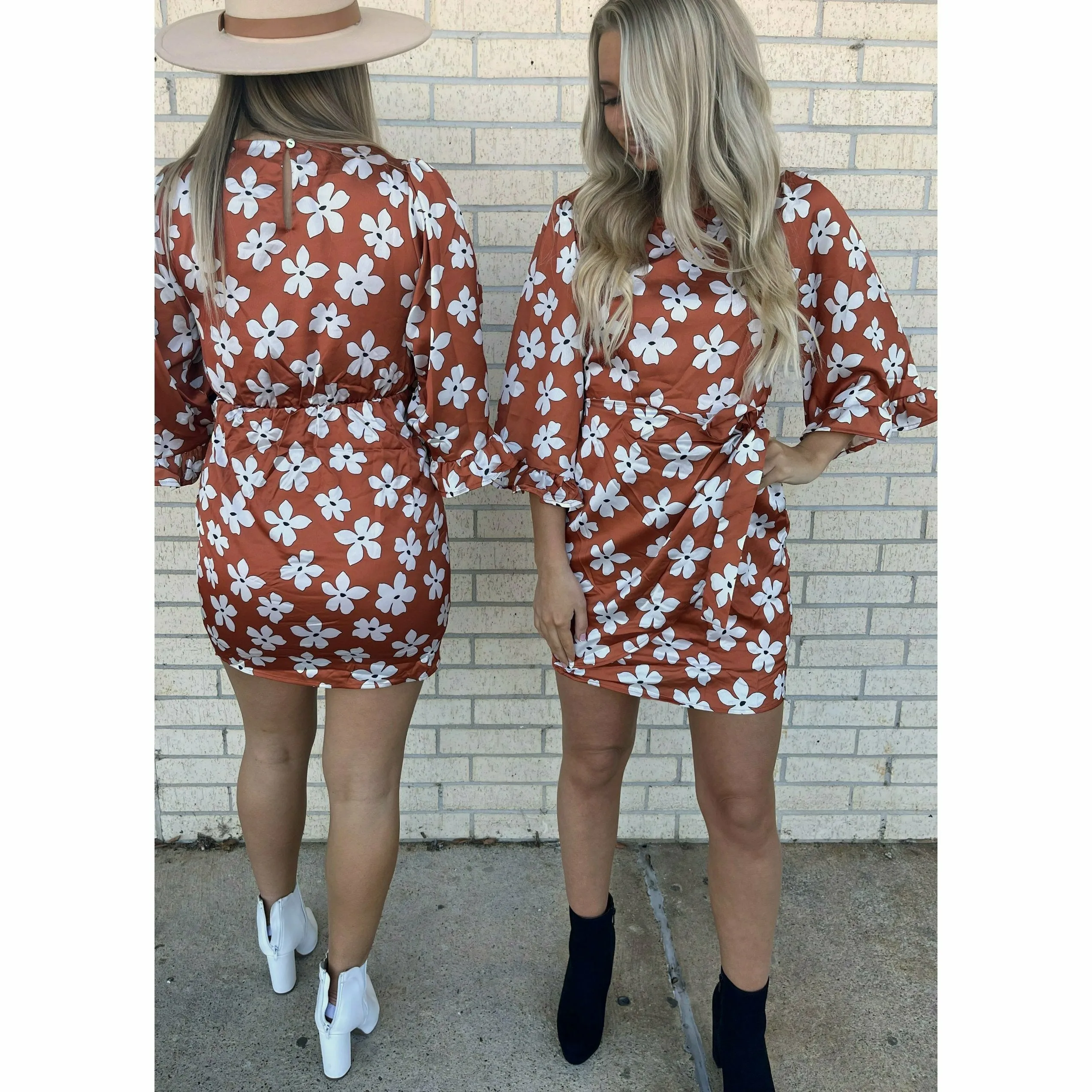 Alana 70's Floral Rust Dress