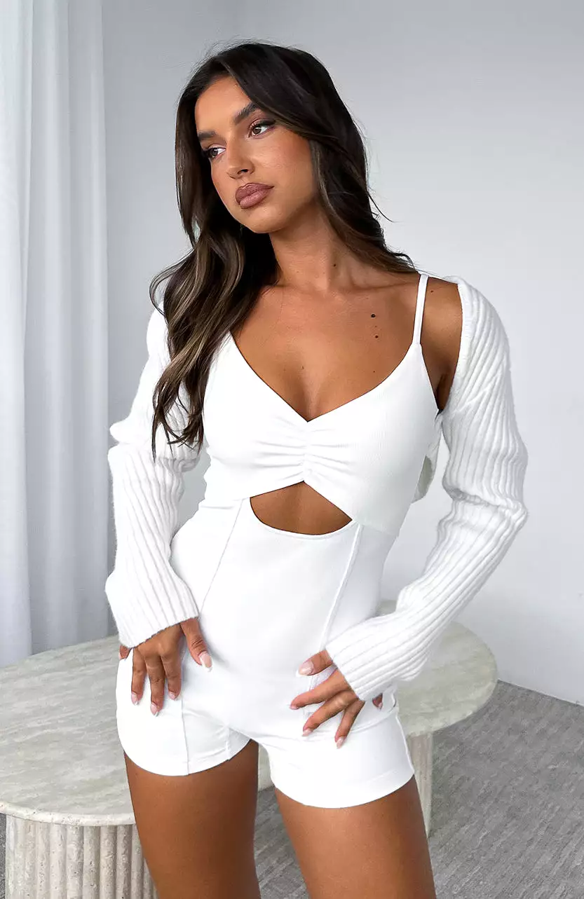 Always Around Ribbed Playsuit White