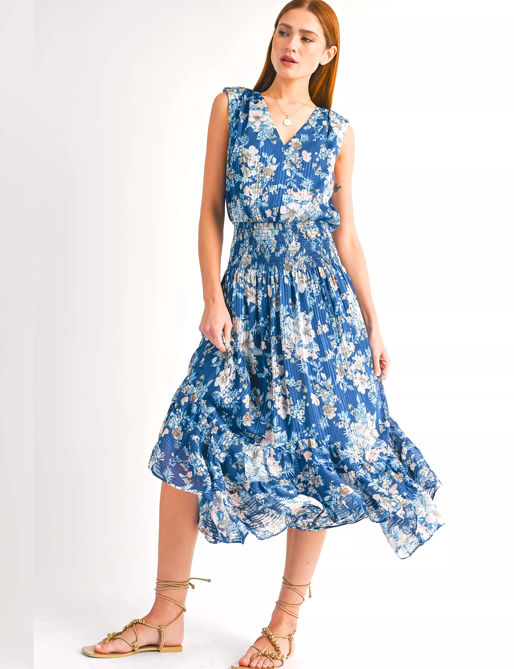 Ariel Midi Dress, Navy Floral