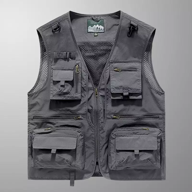 Ashore Shop New Spring Autumn Men Multi Pockets Quick Drying Sleeveless Vest Men Outdoor Sports Waistcoat Camping Fishing Jacket