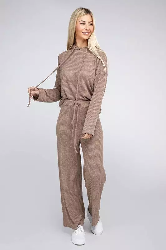 Beige Textured Top and Pants Set