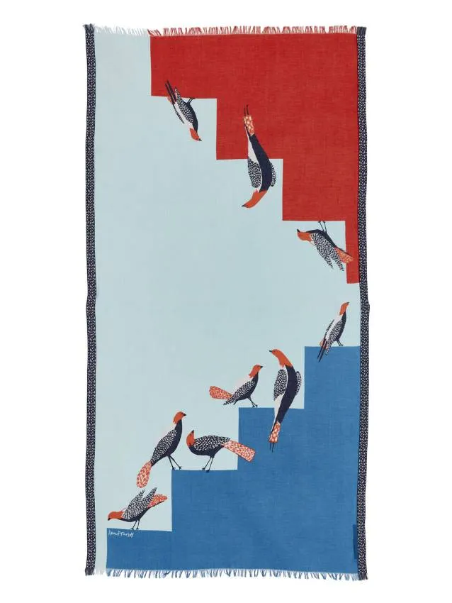 Birds Scarf Red Blue 