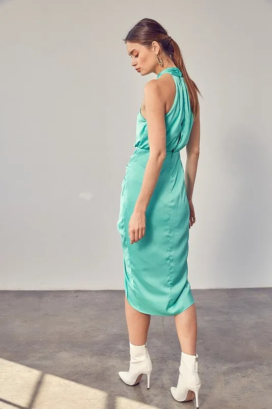 Biscay Green Wrap Cross Neck Dress