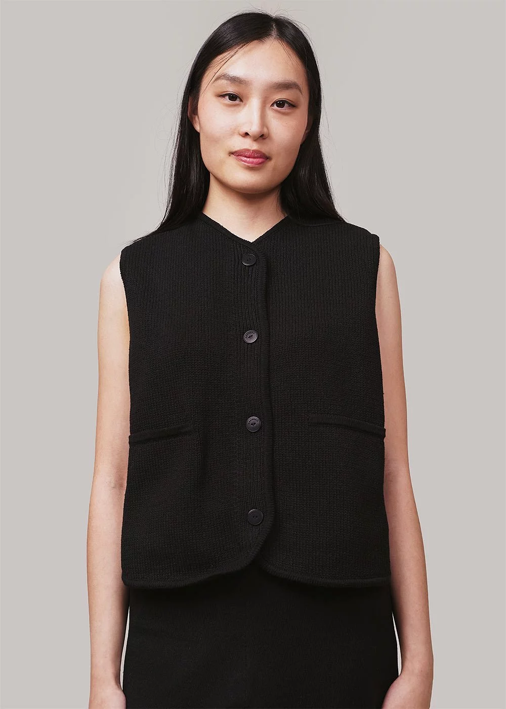 Black Boxy Cotton Waistcoat