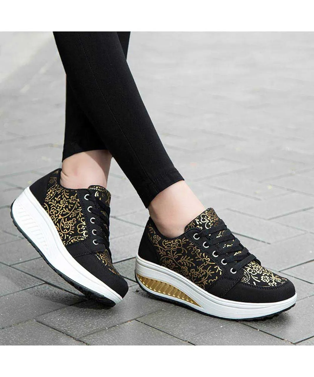 Black floral print rocker bottom shoe sneaker 1933