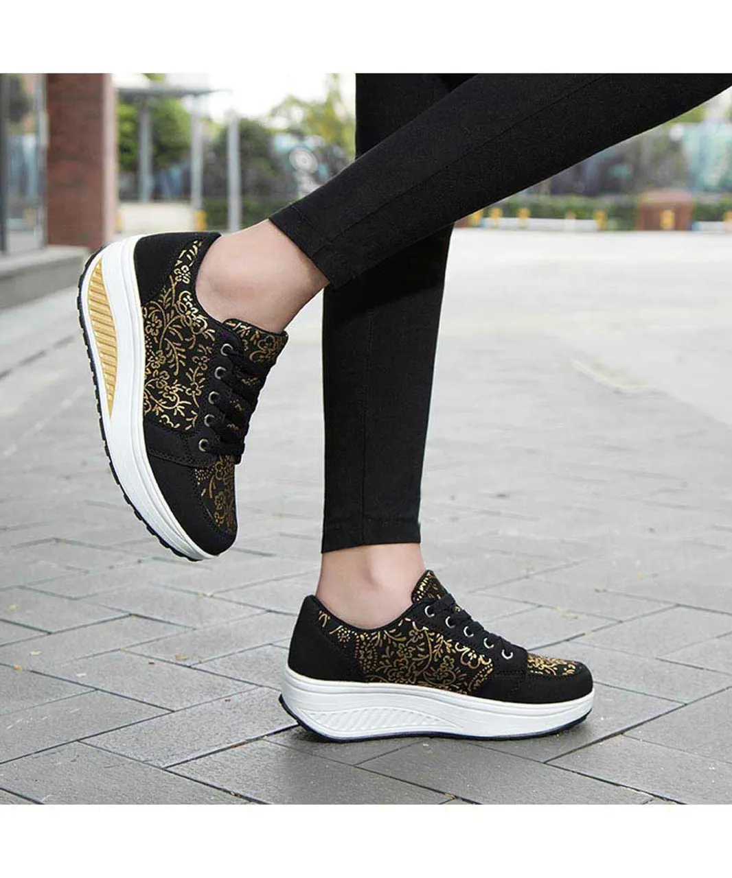 Black floral print rocker bottom shoe sneaker 1933