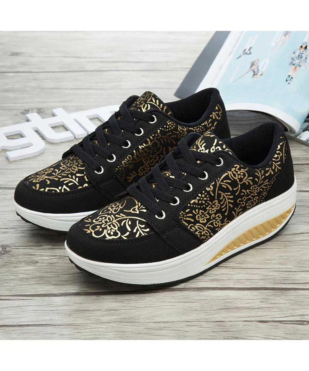 Black floral print rocker bottom shoe sneaker 1933