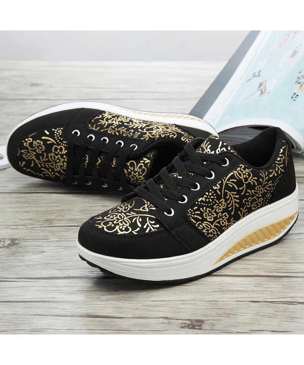 Black floral print rocker bottom shoe sneaker 1933