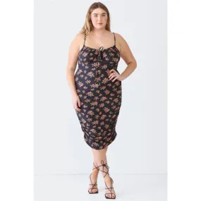 Blue Leopard Plus Size Ruched Floral Square Neck Cami Dress