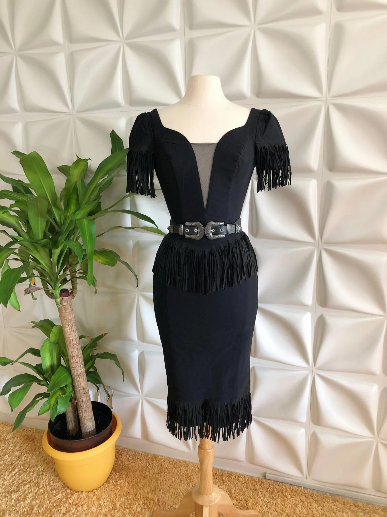 Calico Fringe Wiggle Dress (S ONLY)