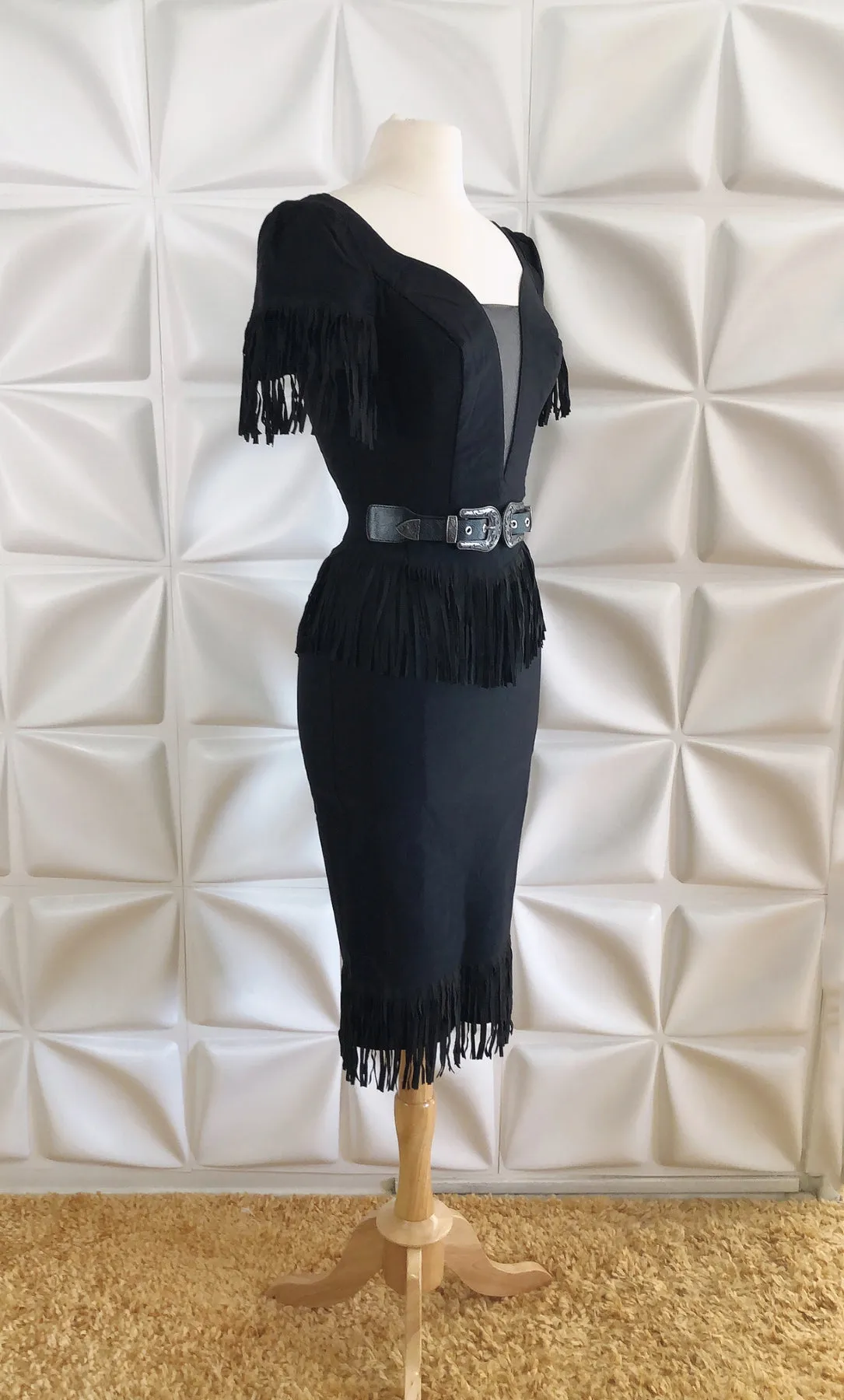 Calico Fringe Wiggle Dress (S ONLY)