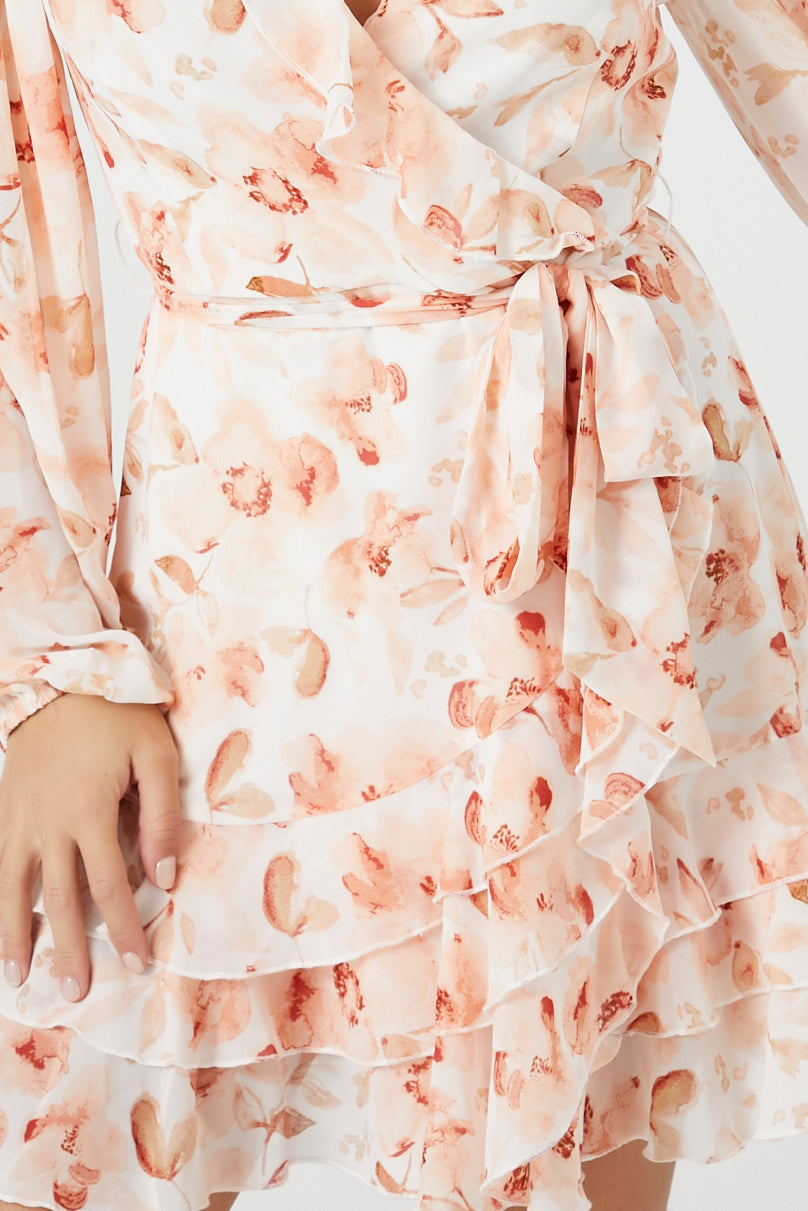 Chiffon Floral Print Wrap Dress