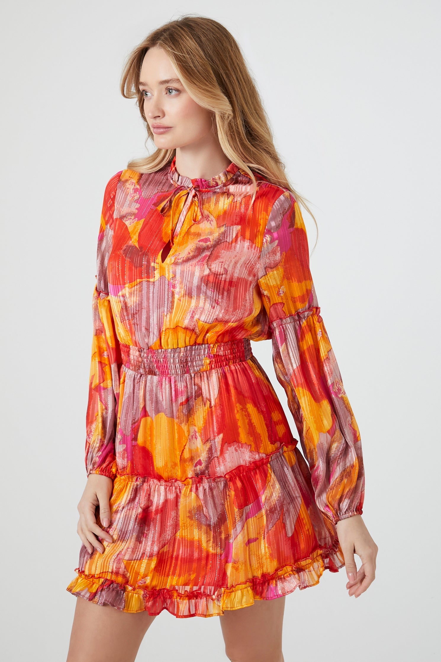 Chiffon Watercolor Print Mini Dress