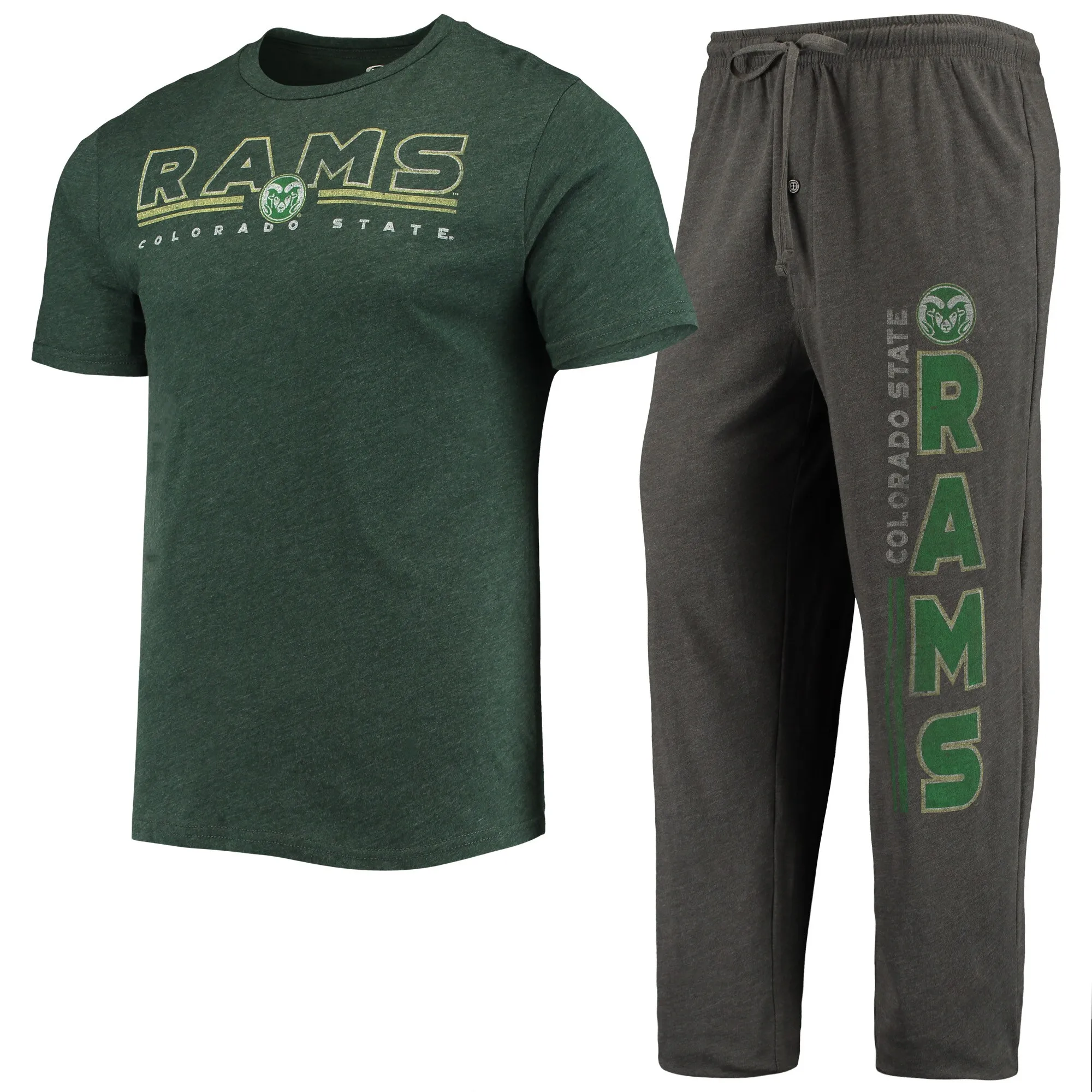 Concepts Sport Colorado State Rams Heathered Charcoal/Green Meter T-Shirt & Pants Sleep Set