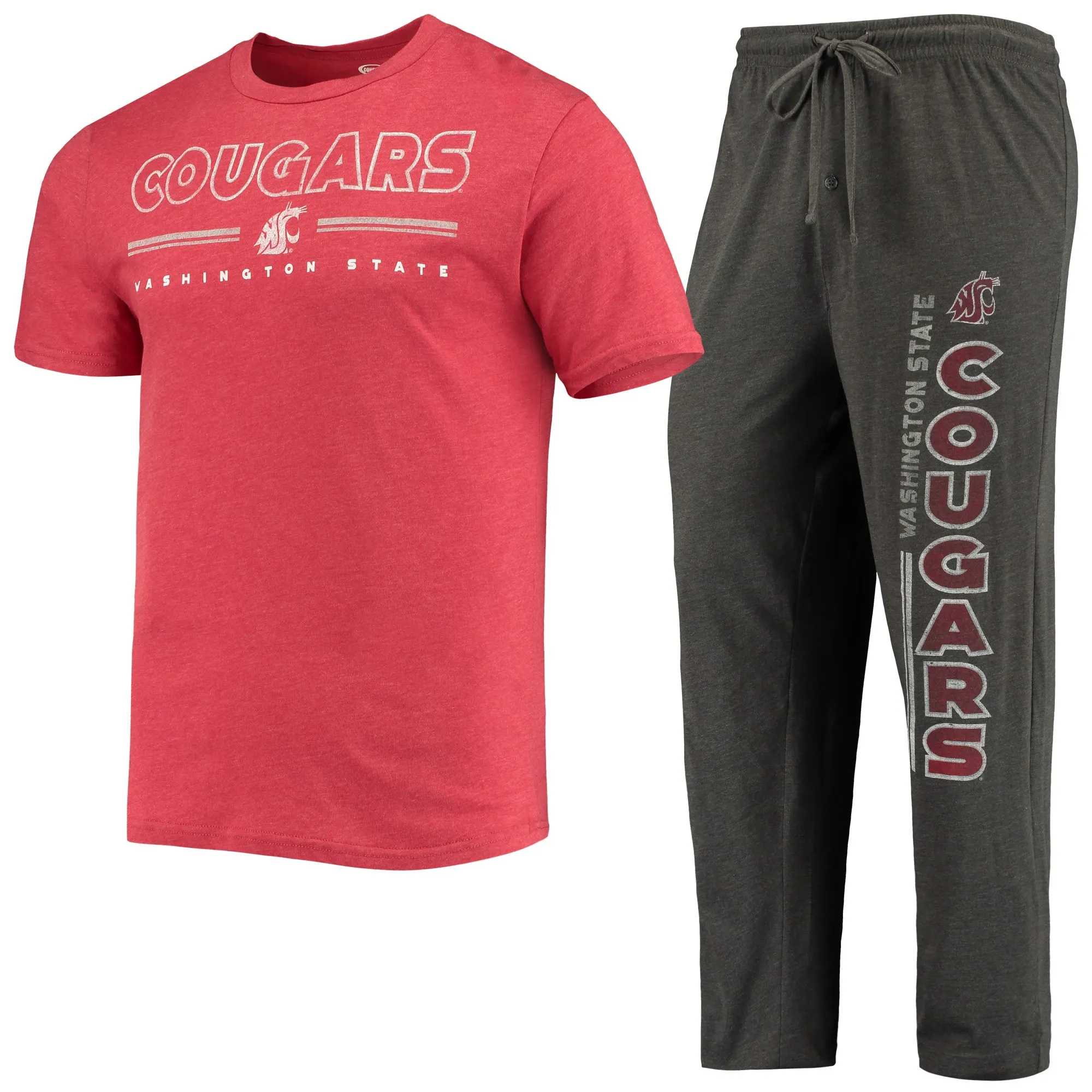 Concepts Sport Washington State Cougars Heathered Charcoal/Crimson Meter T-Shirt & Pants Sleep Set