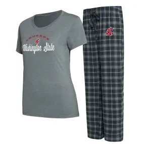 Concepts Sport Washington State Cougars Women's Charcoal/Gray Arctic T-Shirt & Flannel Pants Sleep Set