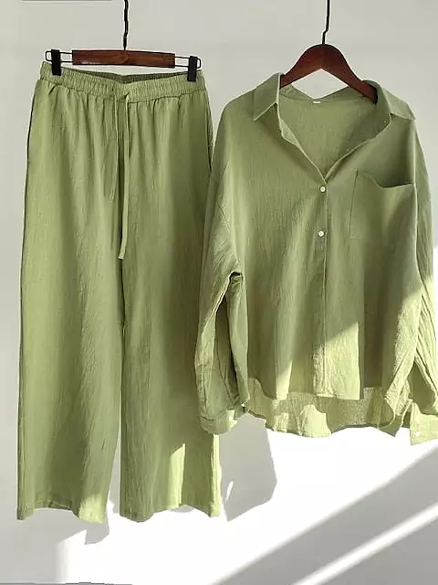 Cozy Green and White Plus Size Cotton Loungewear Set with Crop Top and Pants