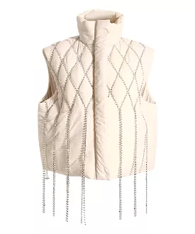 Crystallized Loose Sleeveless Waistcoat In Beige