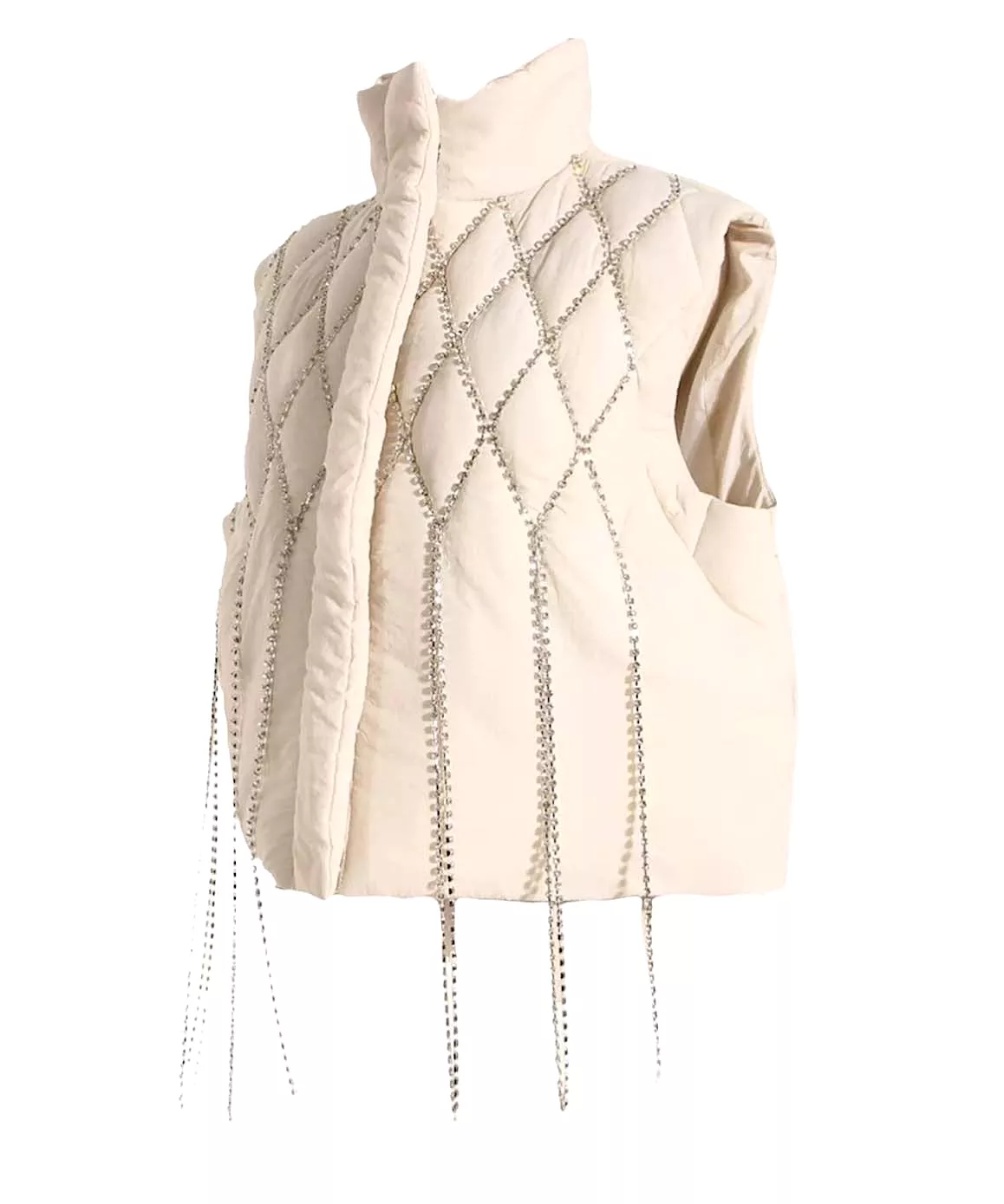 Crystallized Loose Sleeveless Waistcoat In Beige