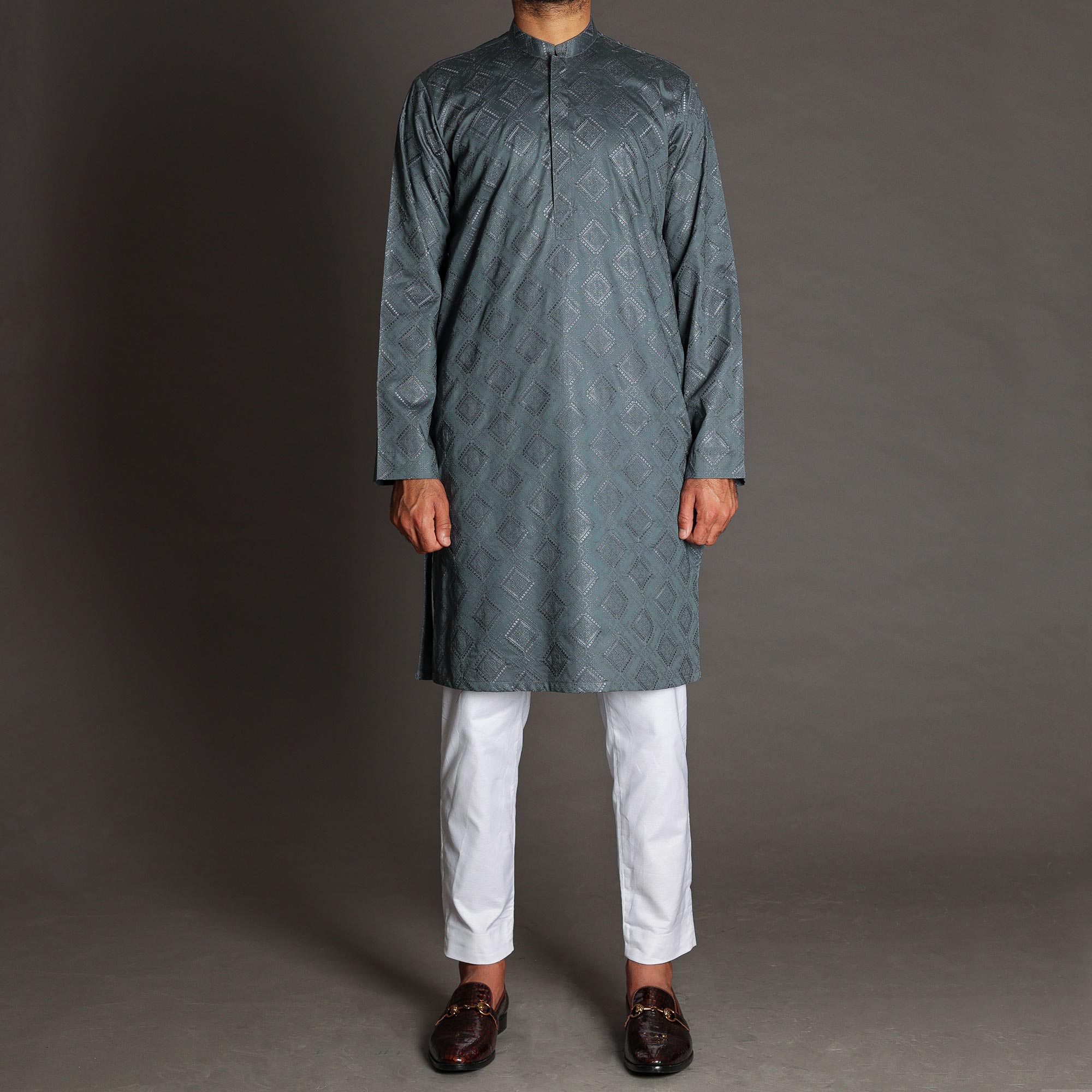 Dark Charcoal Grey Embroidered Kurta