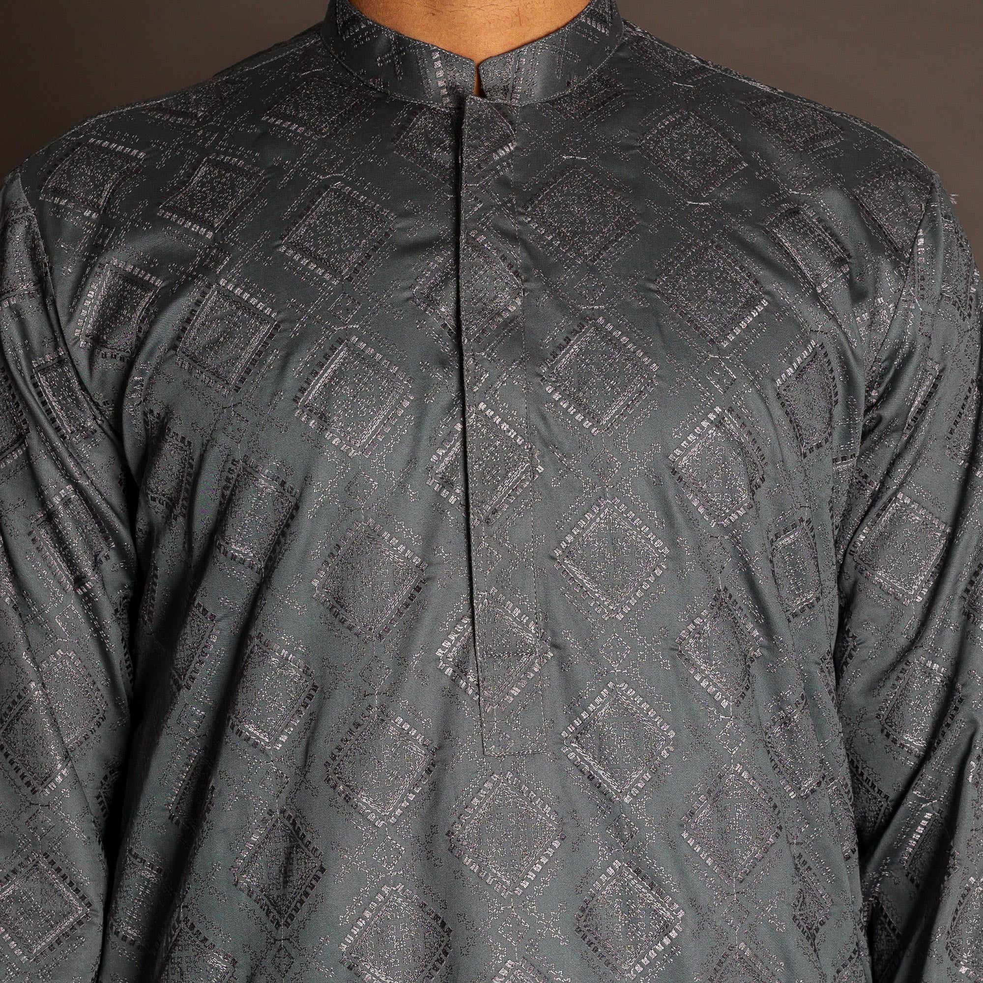 Dark Charcoal Grey Embroidered Kurta