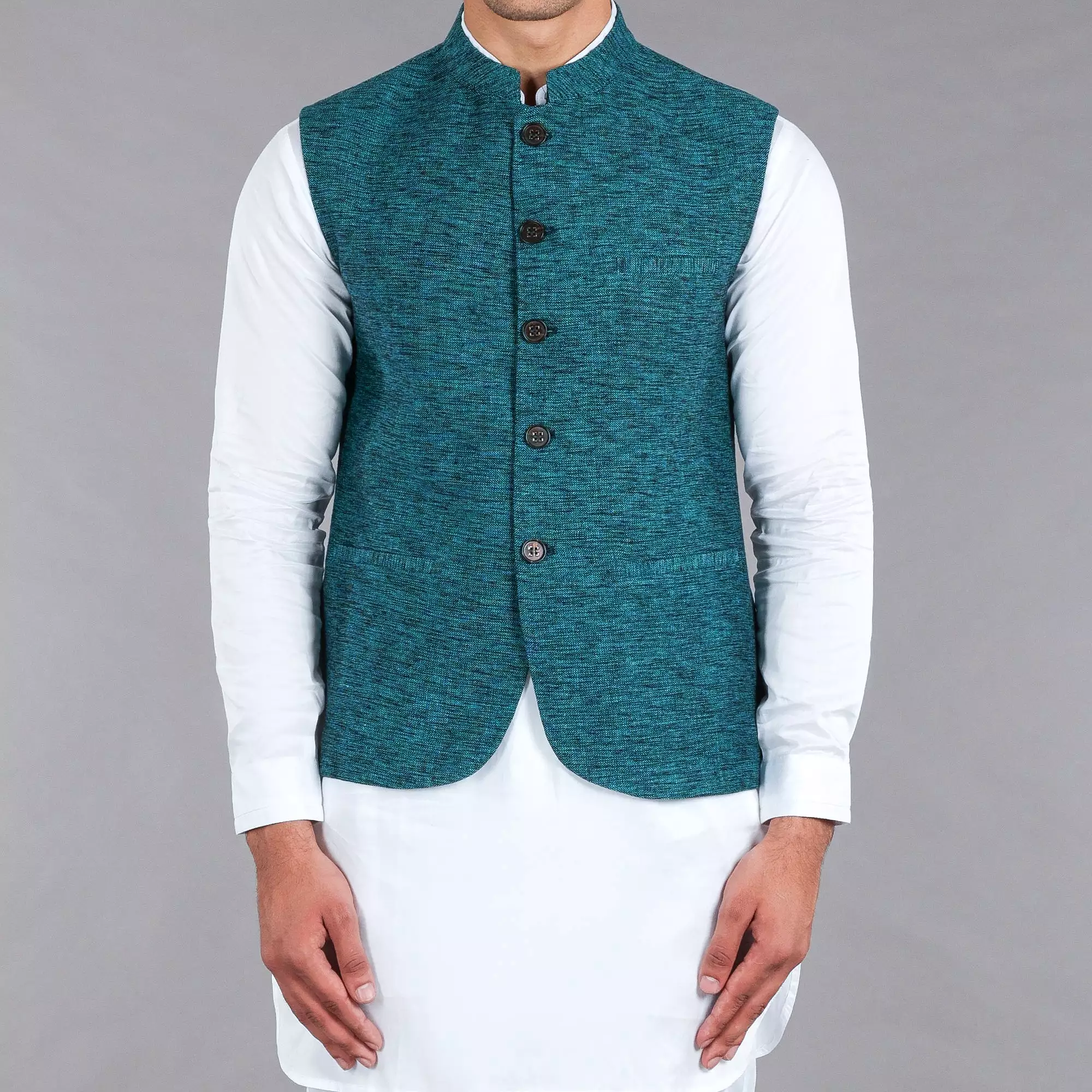 Dark Green Khaddar Waistcoat