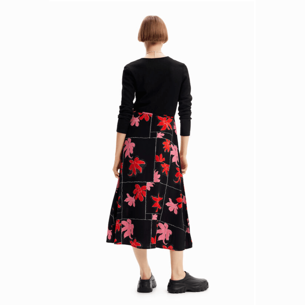 Desigual Floral Wrap Midi Dress in Black Multi