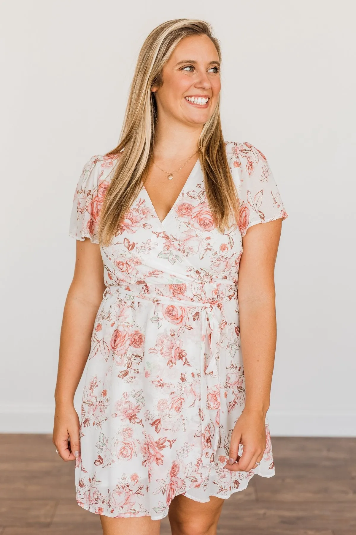 Divine Days Floral Wrap Dress- Ivory