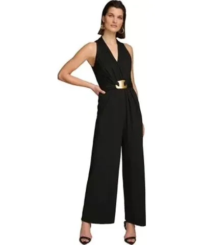 Donna Karan Women's Sleeveless V-Neck Solid Scuba Jumpsuit