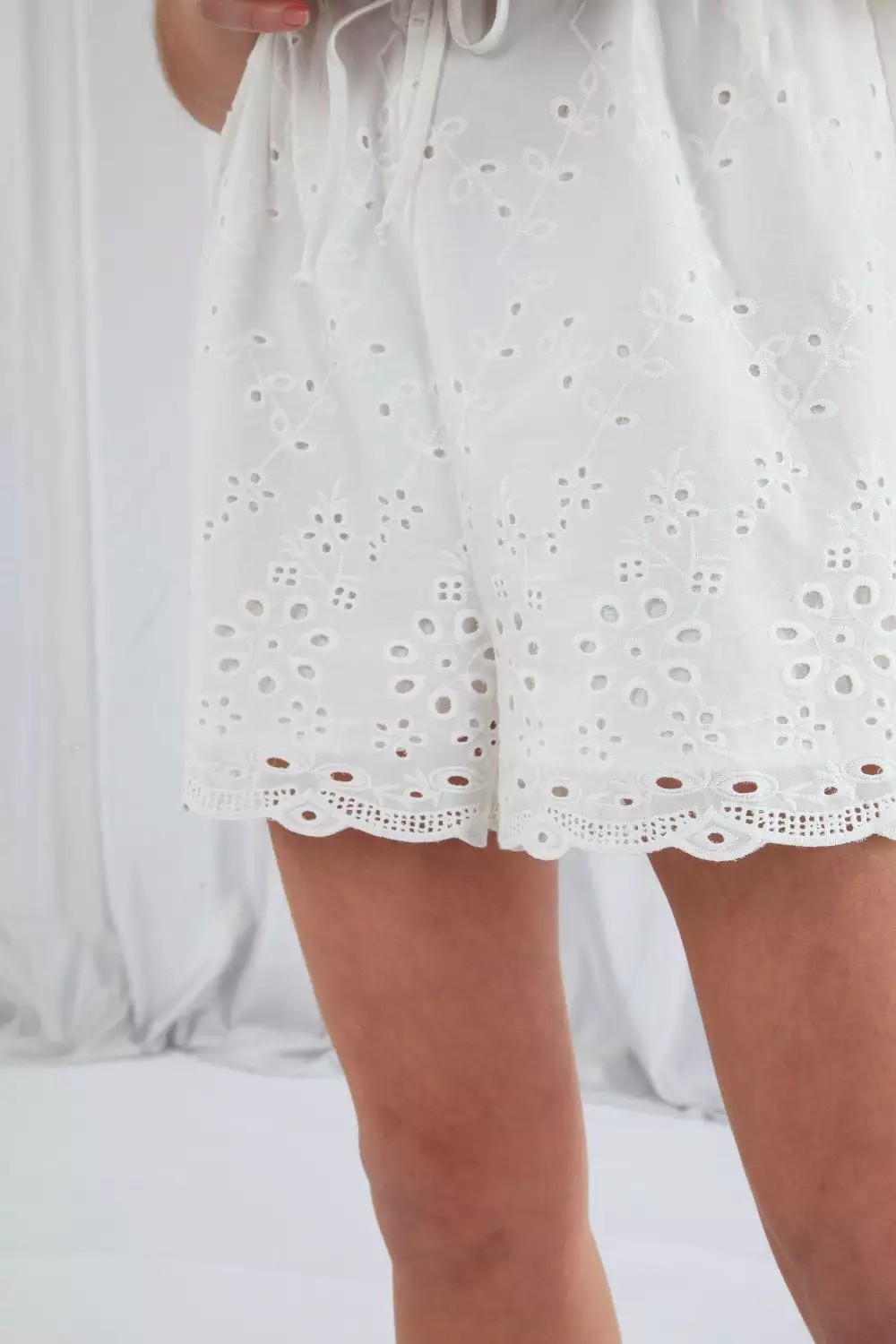 Double Second White Puff Sleeve Broderie Playsuit