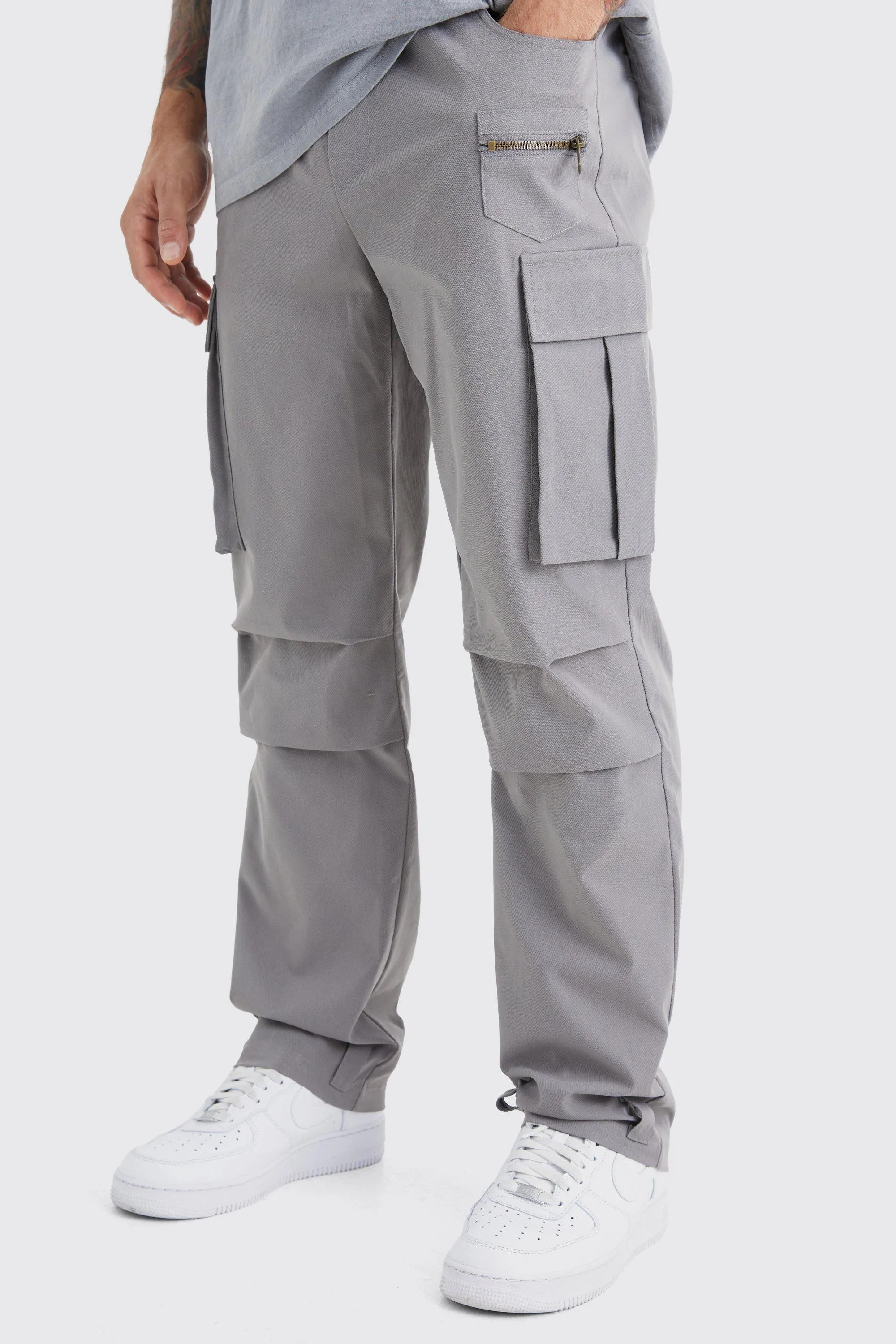 Elastic Waist Straight Leg Cargo Trouser | boohooMAN UK