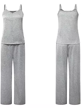 Elegant Gray Plus Size Loungewear Set with V Wire Top and Pants