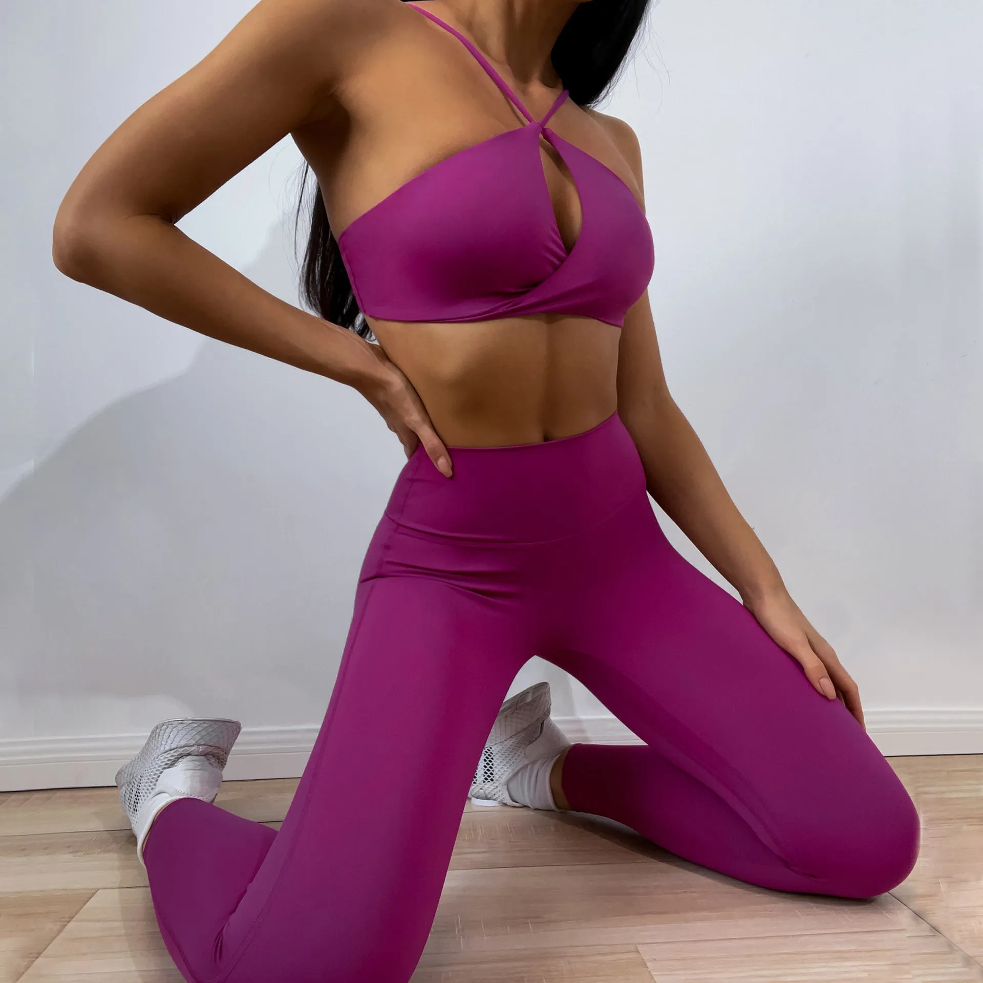 Fashion sexy bra irregular butt lift pleats pants yoga set 6 colors