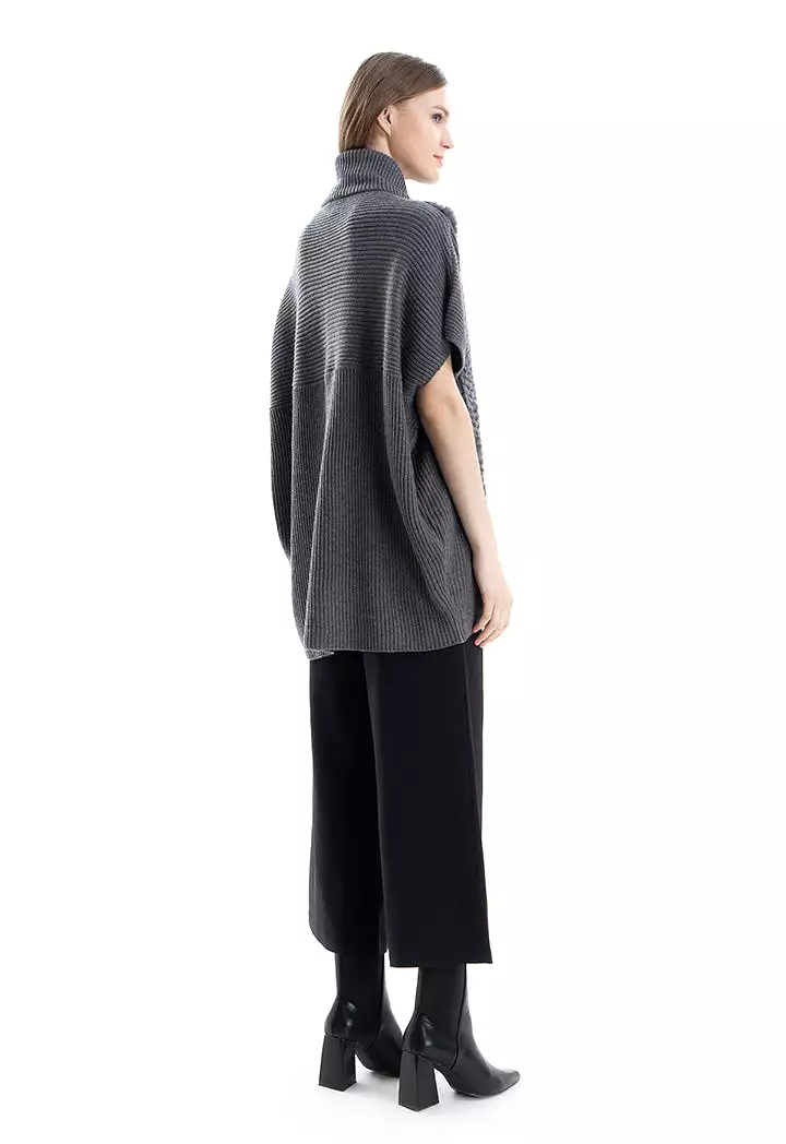 Faux Fur Hem Slip On Knitted Poncho