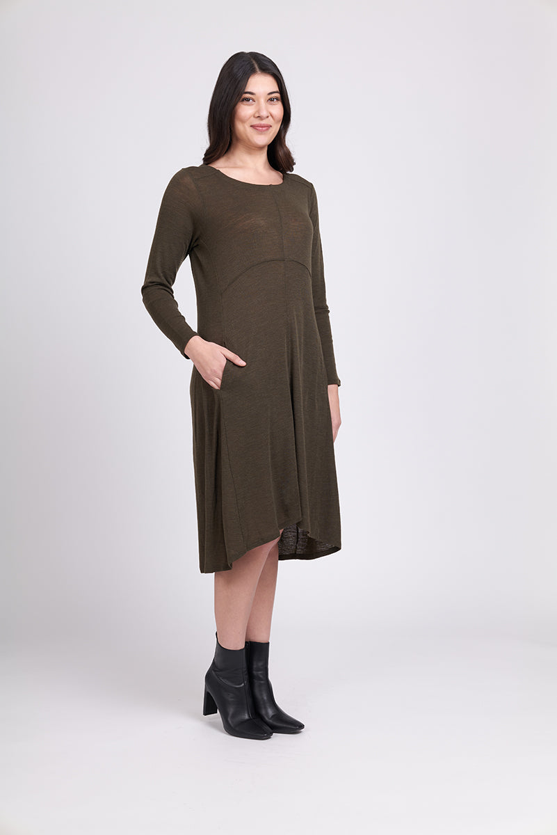 Foil - Swipe Right Merino Dress - Khaki Marle