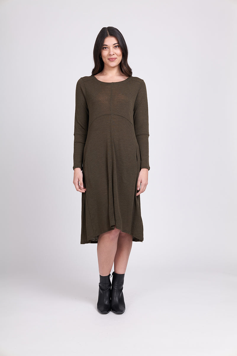 Foil - Swipe Right Merino Dress - Khaki Marle