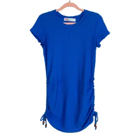 Free People Beach Blue Textured Knit with Wooden Bead Cinched Sides Dress- Size XS (see notes)