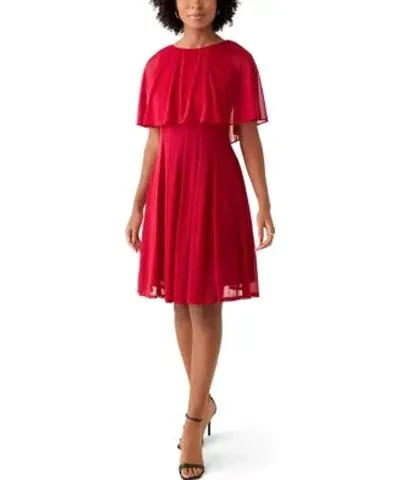 Gabby Skye Occasion Women's Cape Sleeve Crew Neck Solid Fit and Flare Dress