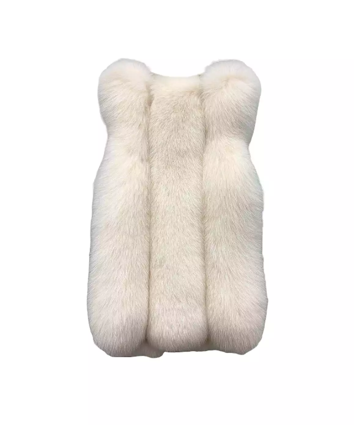 Genuine Striped Panel Fox Fur Vest Gilet In Cream