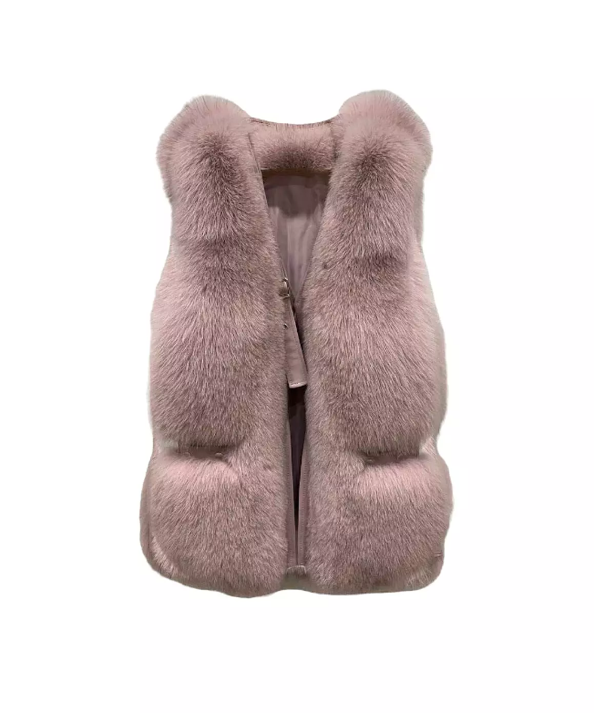 Genuine Striped Panel Fox Fur Vest Gilet In Cream